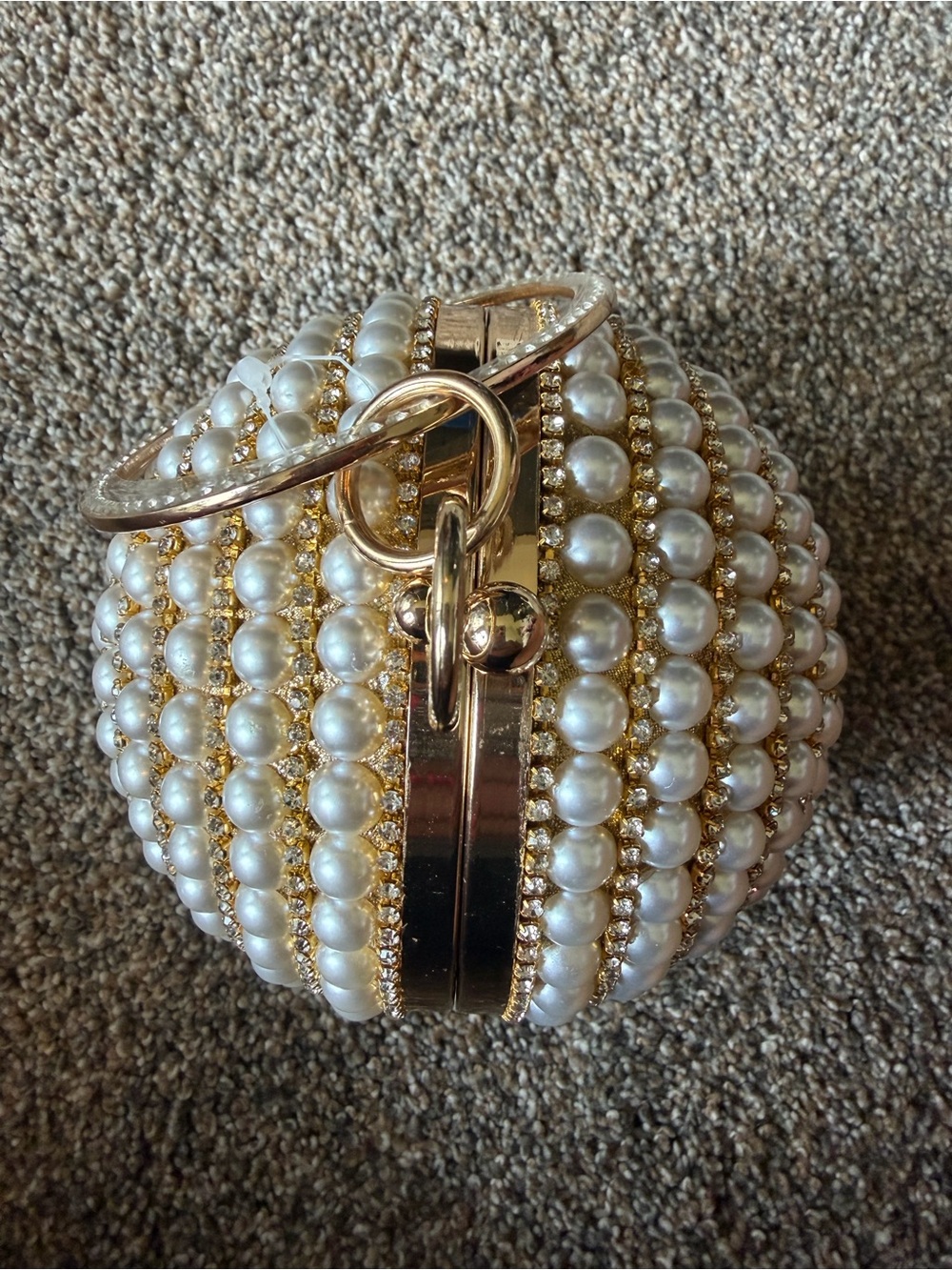 Pearl and Rhinestone Encrusted Gold Orb Evening Bag - Picture 5 of 13
